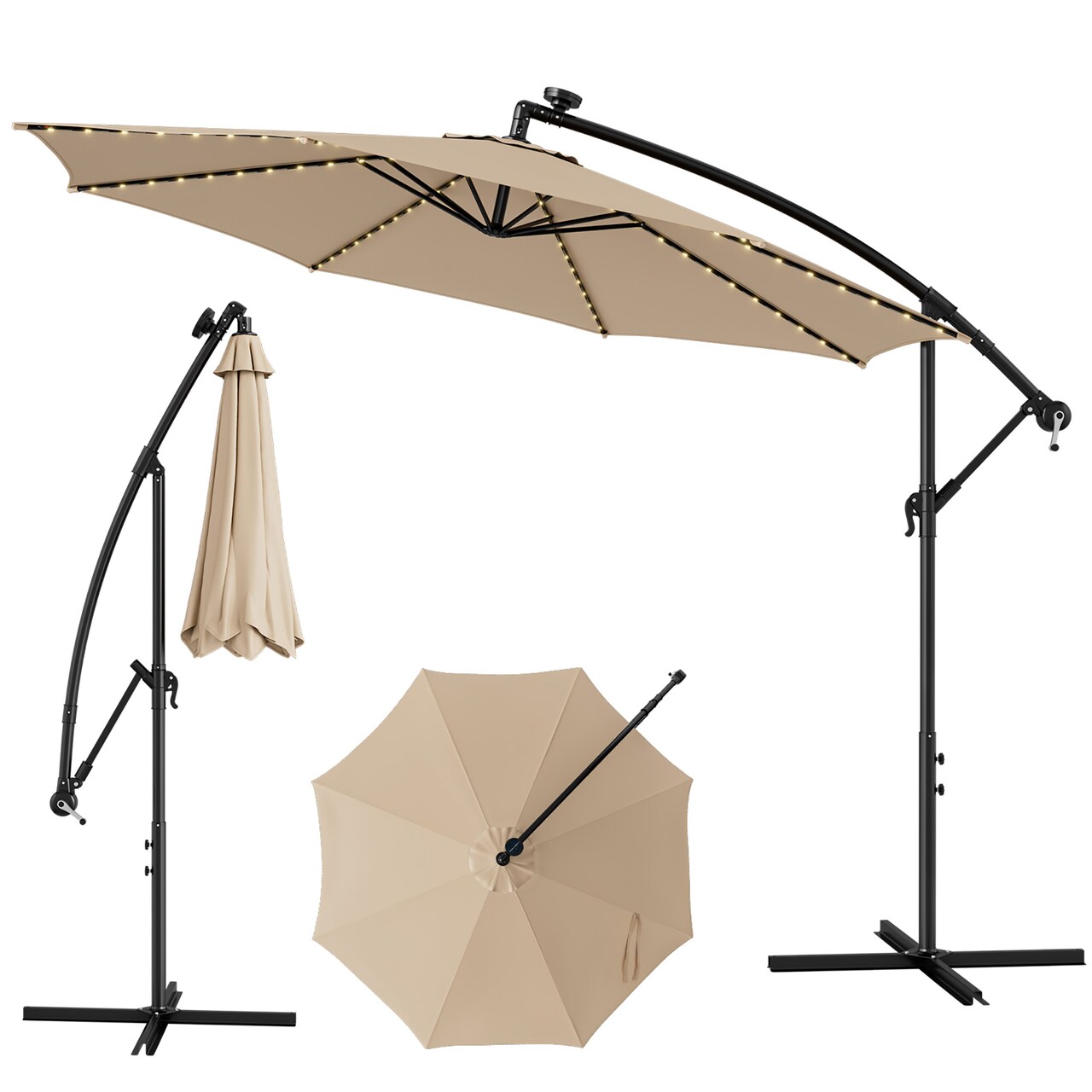 Costway 10FT Patio Solar-Lighted 112 LED Cantilever Offset Umbrella Crank Tilt Outdoor